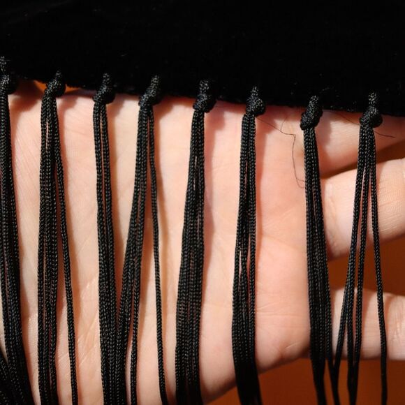 V. Fraas Black Velvet Long Fringe Wrap Scarf Elegant Evening Accessory - Picture 10 of 12